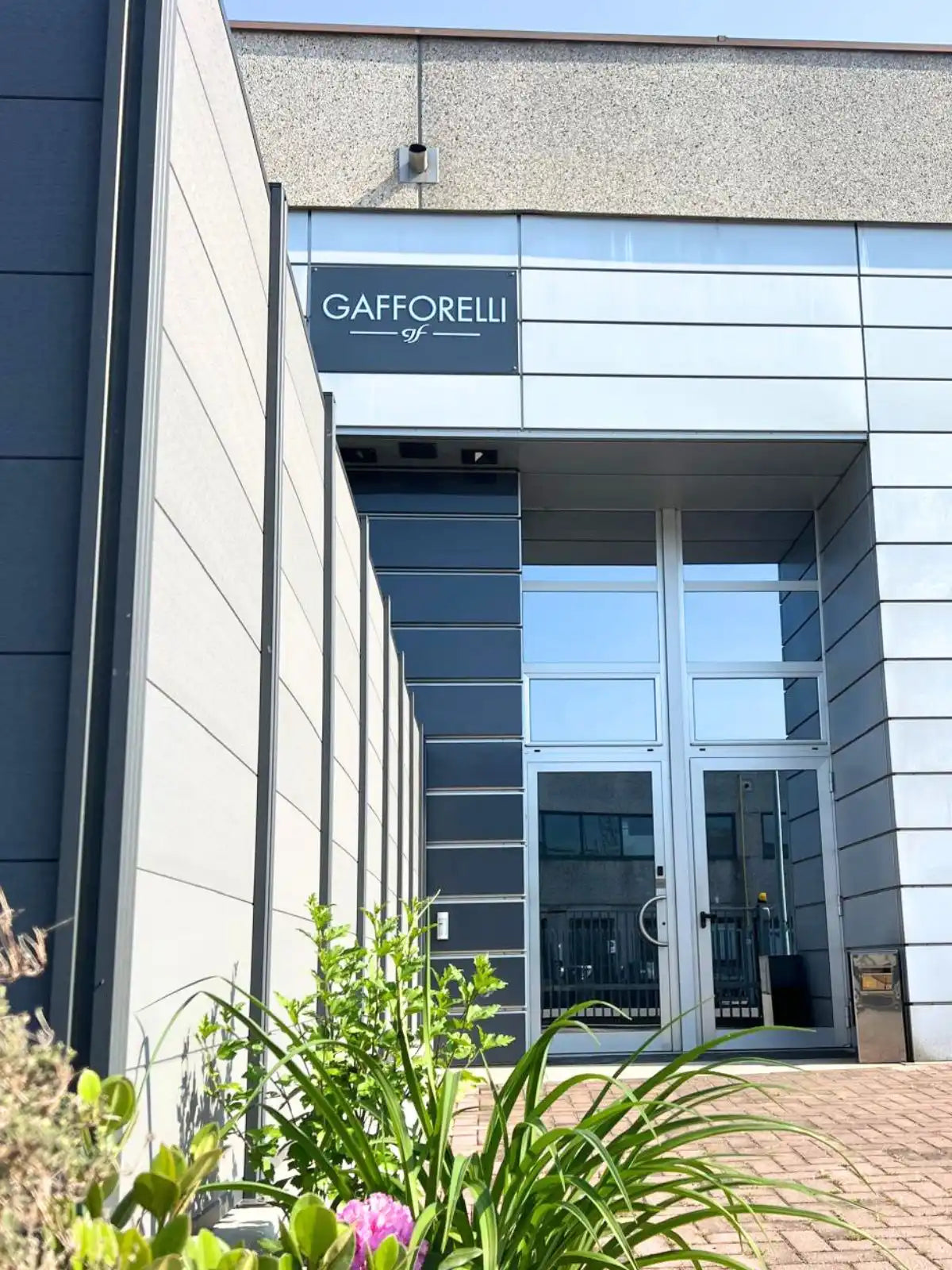 The entrance to a modern commercial building.