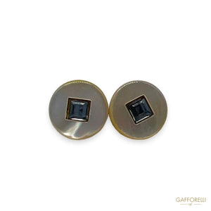 Round Mother-of-pearl Cufflink With Central Square