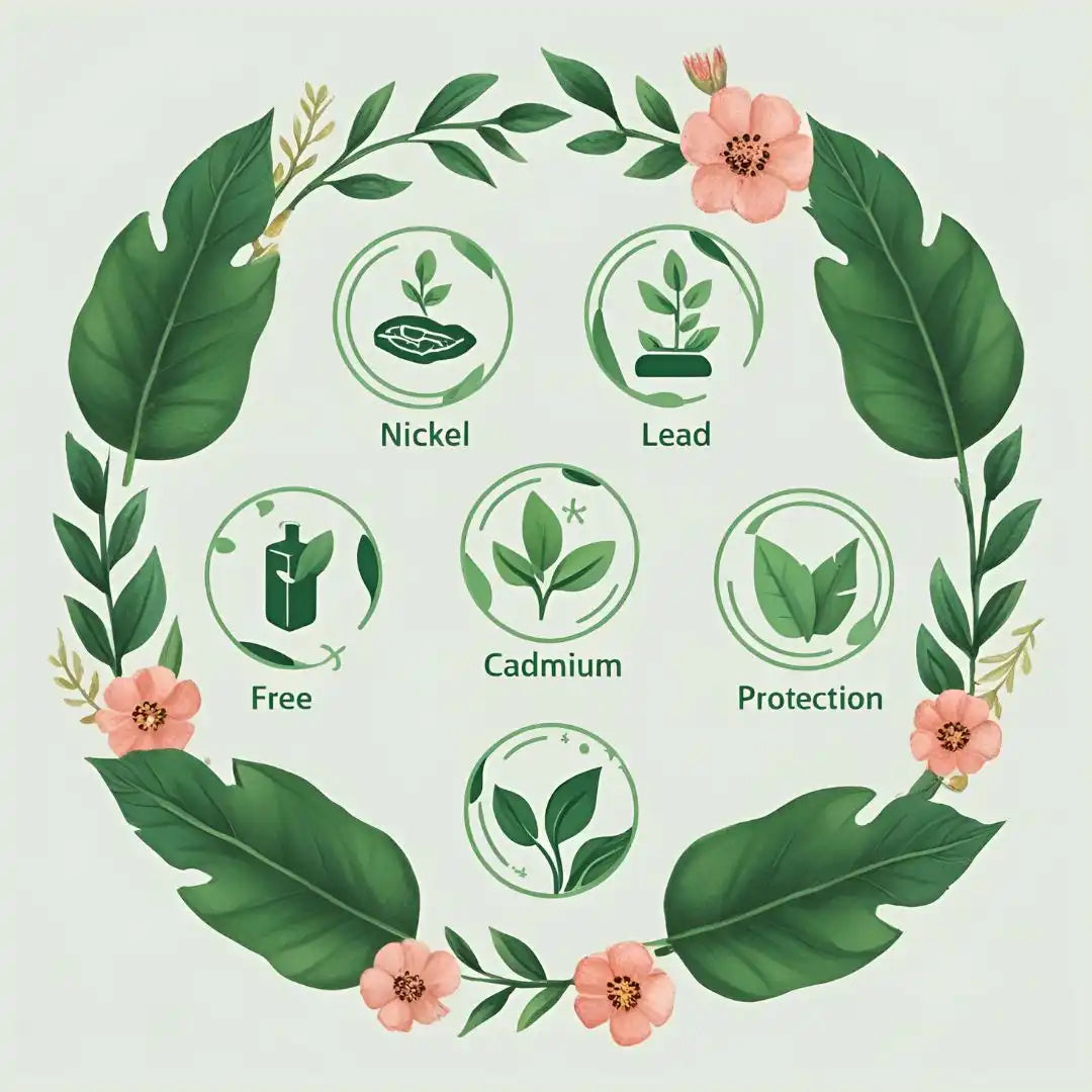 A wreath-shaped graphic illustrating environmental and safety properties.