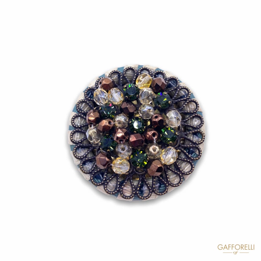 Baroque Style Circular Brooch With Stones And Fabric A508 -