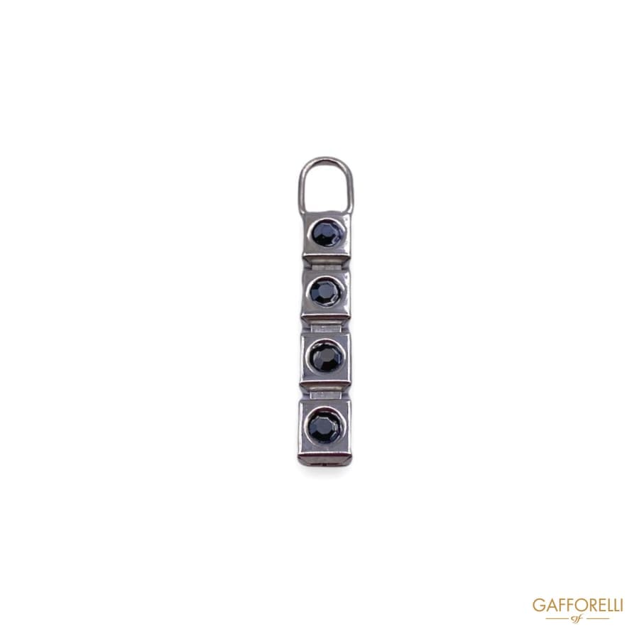 Brass Zip Puller with Hematite Jet Rhinestones 3973