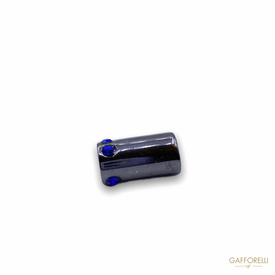Cord End in the Shape of a Cylinder with Blue Rhinestones