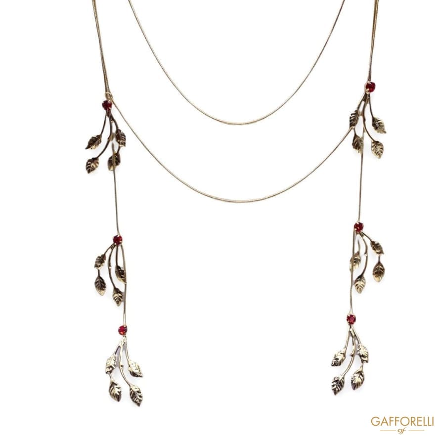Empire Style Necklace with Leaves and Red Rhinestones C278