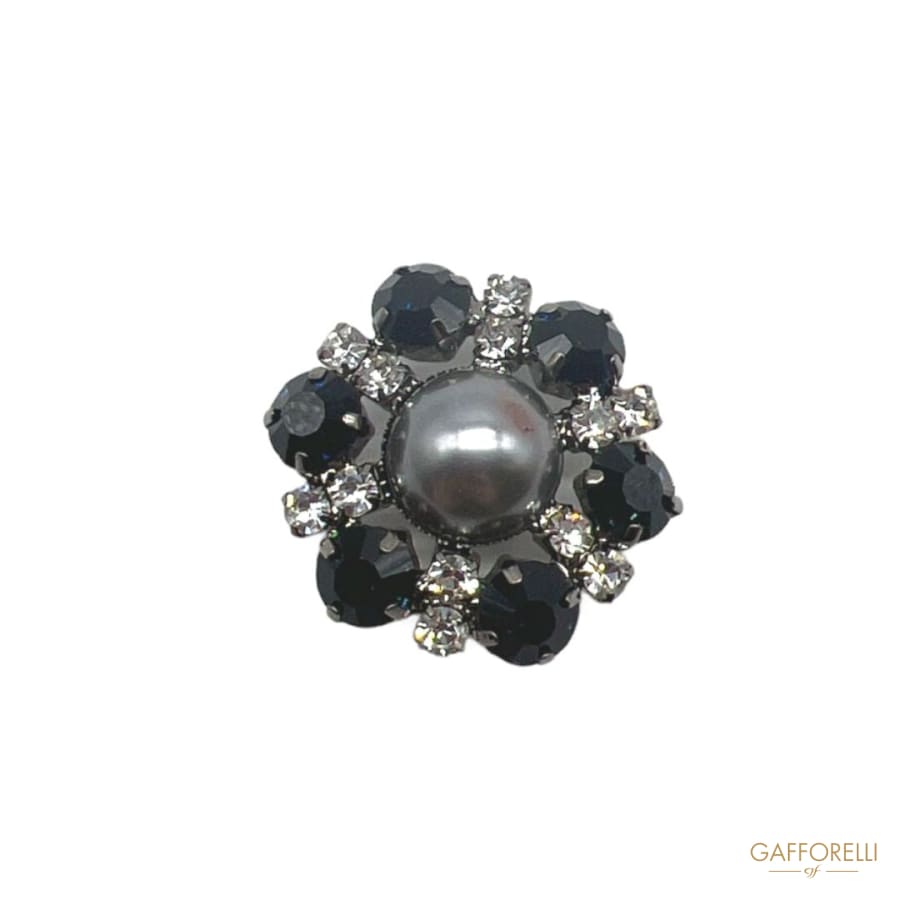 Flower Button with Rhinestones and Central Pearl A600
