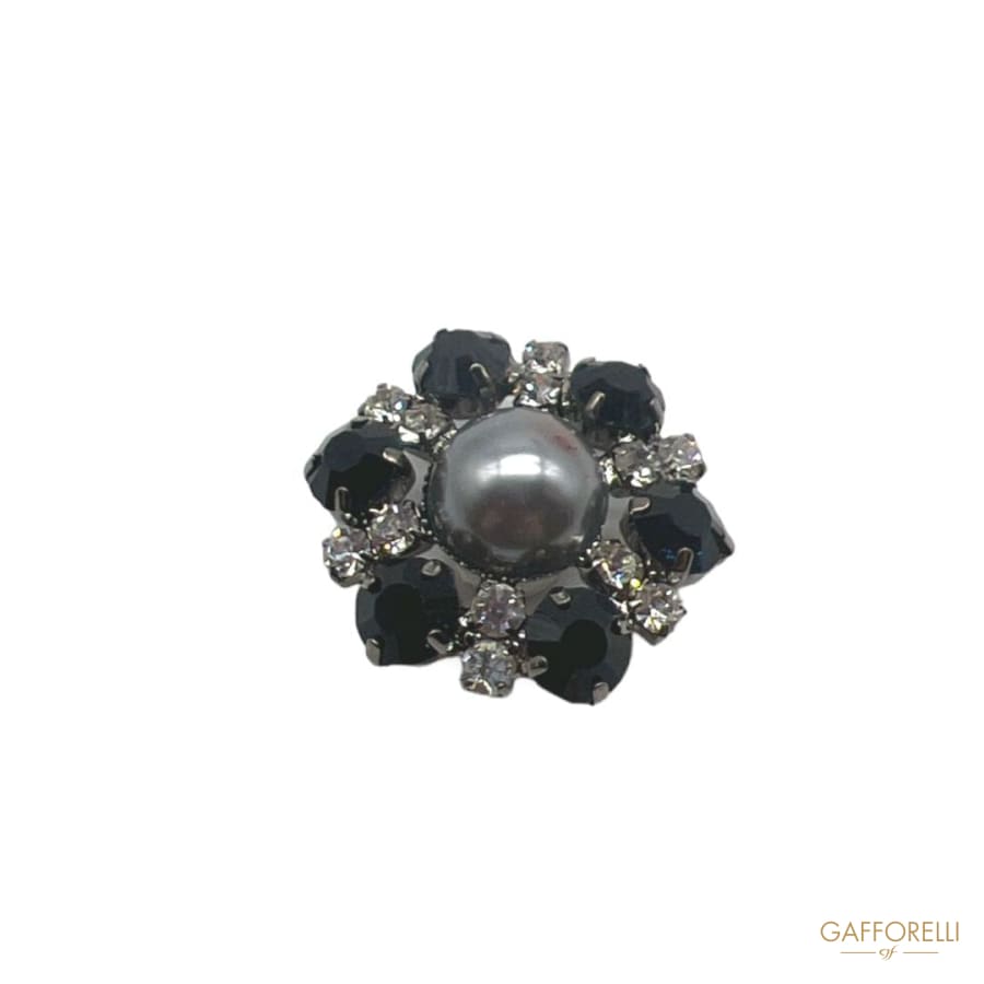 Flower Button with Rhinestones and Central Pearl A600