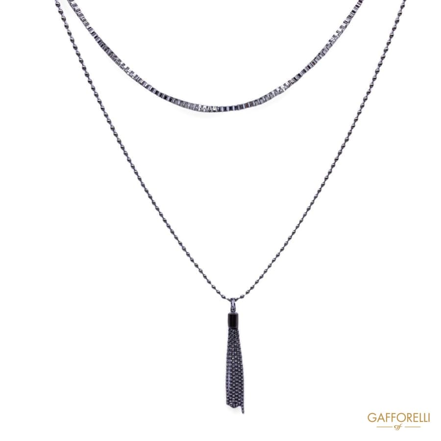 Metal Necklace With Double Chain And Tassel (100pz) C146 -