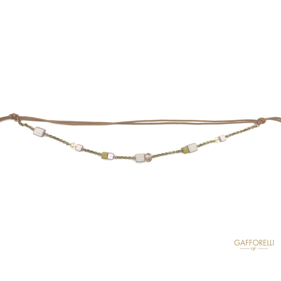 Rope Belt with Chains Pearls and Polyester Cubes 165 Cm