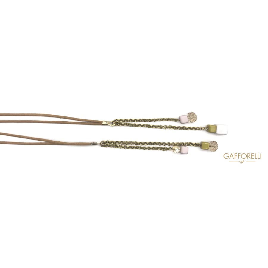 Rope Belt with Chains Pearls and Polyester Cubes 165 Cm
