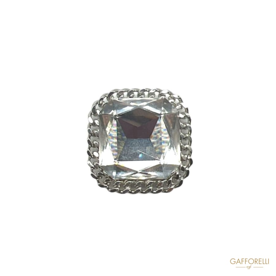 Square Button with Central Stone and Chain A641