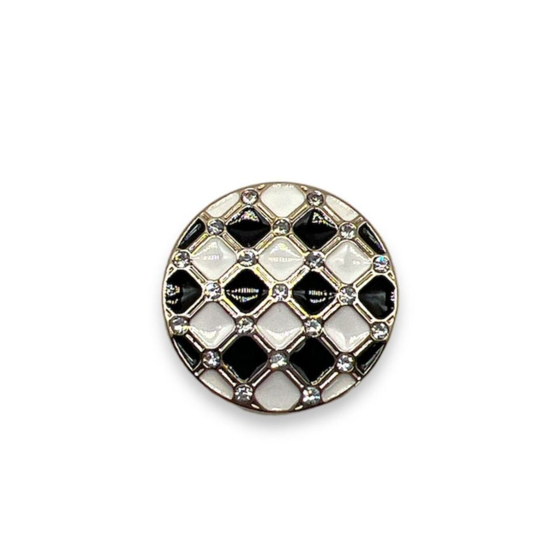 Checkered Button With Rhinestones- Art. B184 - Gafforelli