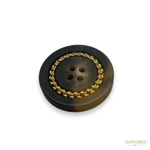Four-hole Button With Gold Detail In Polyester- Art. D398 -