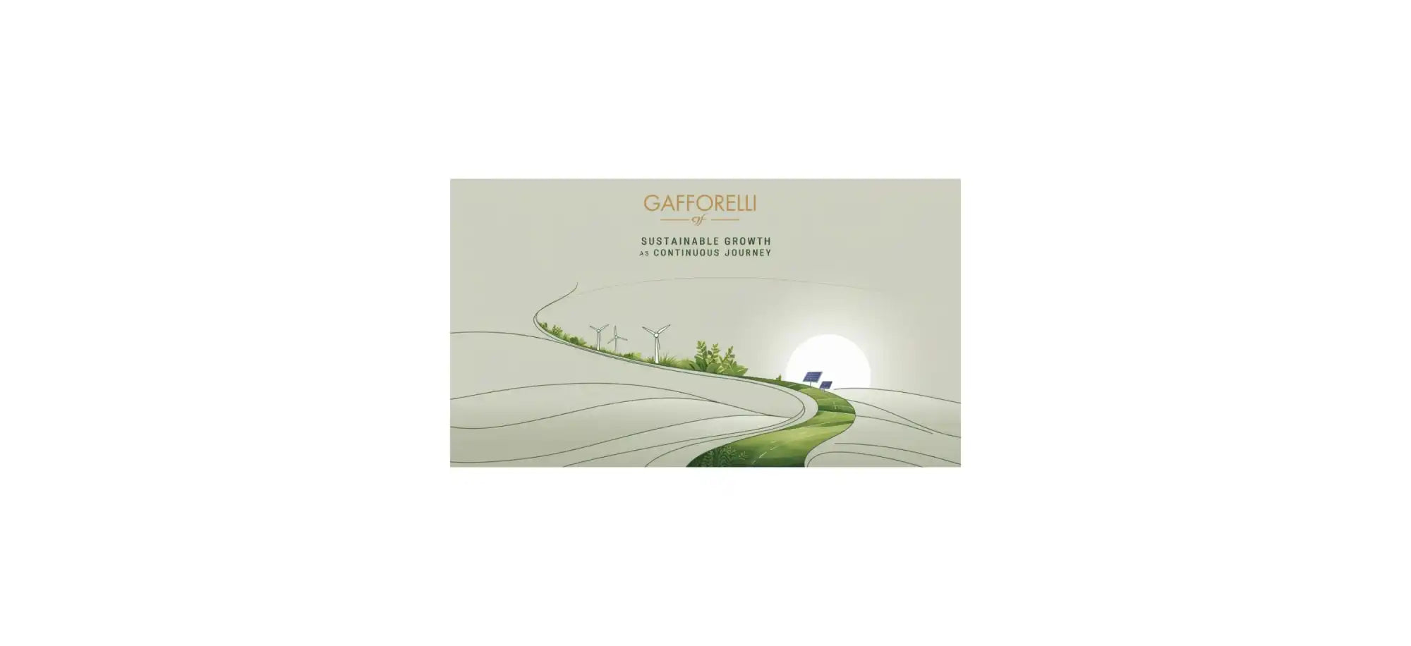 A light green rectangular box with an illustrated landscape of a winding green path, wind turbines, and solar panels.