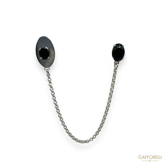 Pendant Brooch with Metal Parts and Black Stones U452