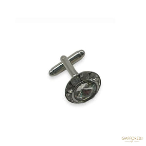 Round Cufflink With Rhinestones U268 Gem - Gafforelli Srl