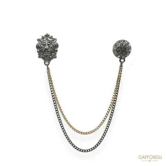 Two-tone Pendant Brooch with Lion and Rhinestones U453