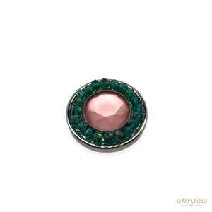 Rhinestone Button With Green Beads And Opaque Central Stone