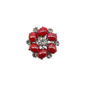 Button With Crystal Rhinestones And Coral-colored Stones 