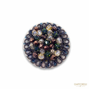 Baroque Style Circular Brooch With Stones And Fabric A508 -