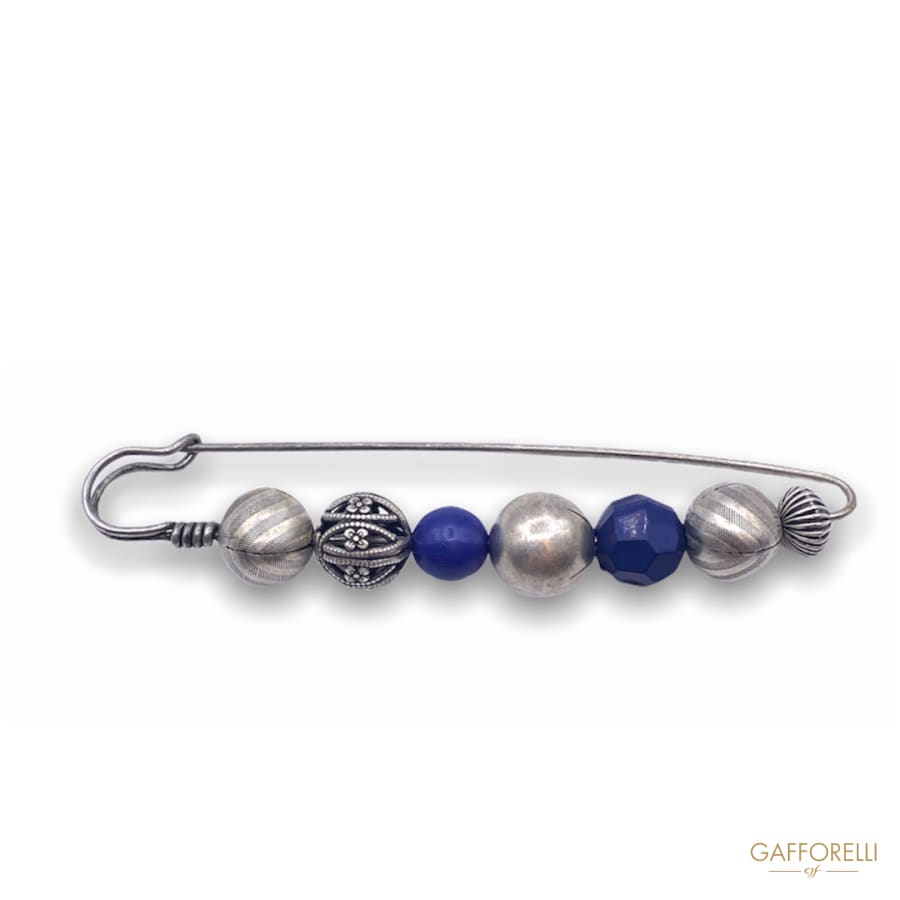 Baroque Style Safety Pins With Aged Silver And Blue Beads