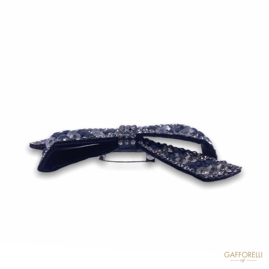 Bow Brooch in Fabric with Crystal and Blue Thermoadhesive