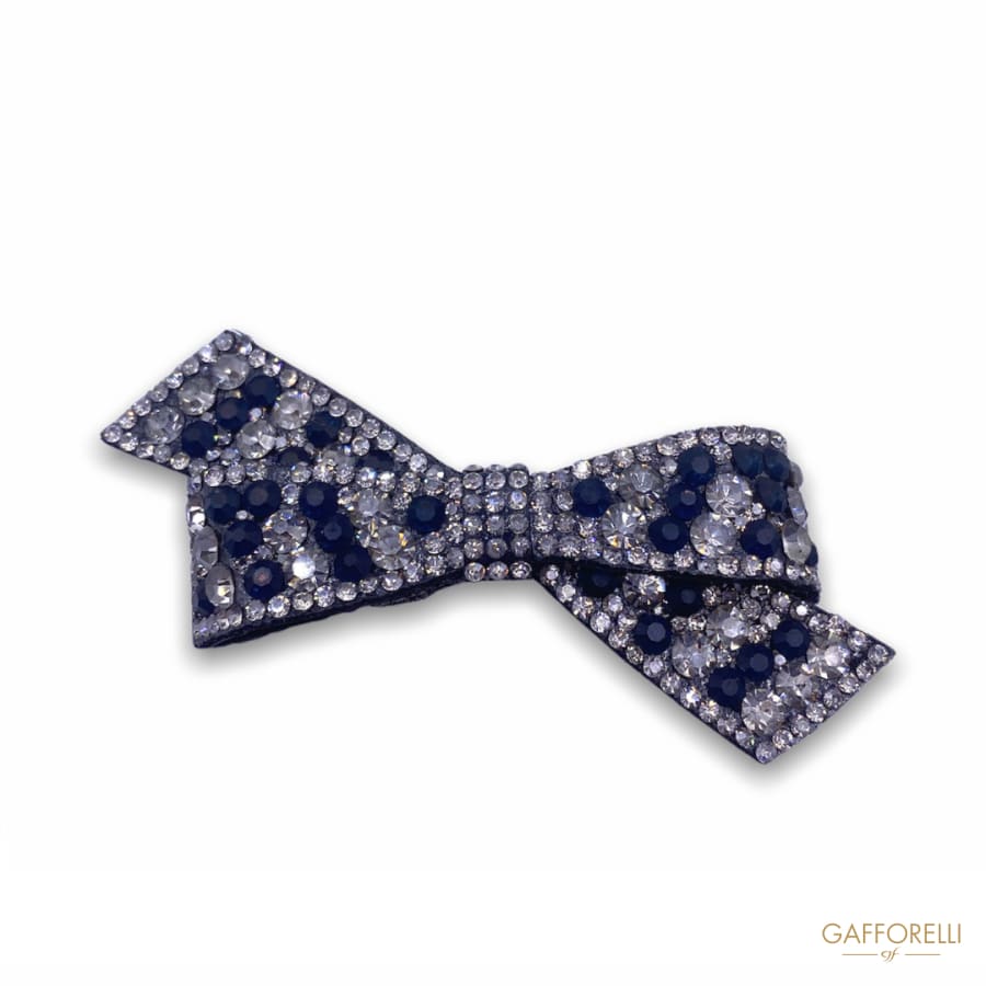 Bow Brooch in Fabric with Crystal and Blue Thermoadhesive