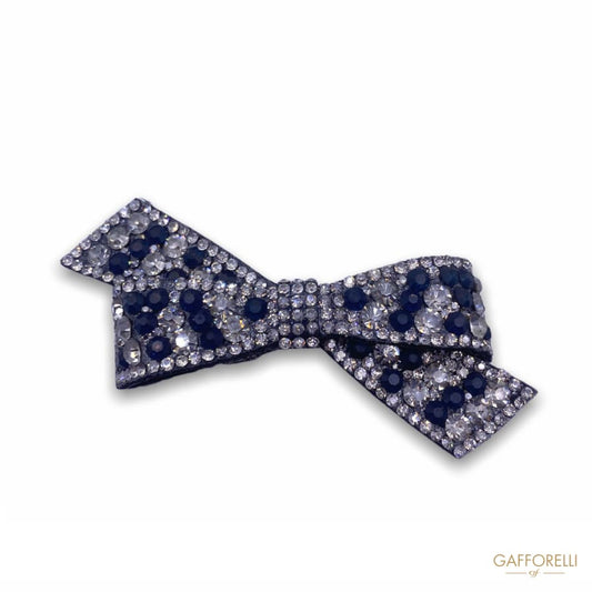 Bow Brooch in Fabric with Crystal and Blue Thermoadhesive