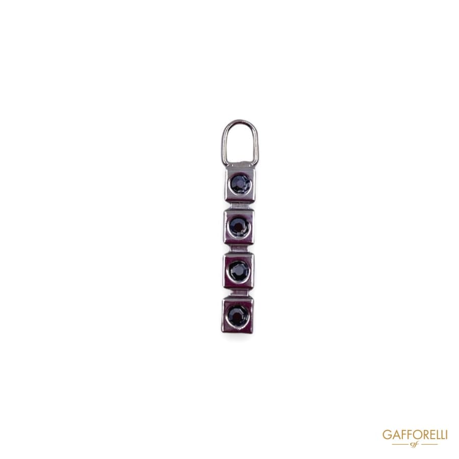 Brass Zip Puller with Hematite Jet Rhinestones 3973