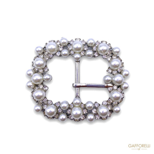 Buckle with Metal Base Rhinestones and Pearls A448