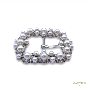 Buckle With Metal Base Rhinestones And Pearls A448 -