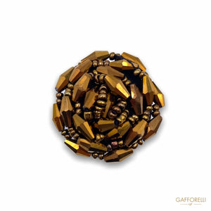 Button Covered With Jaies And Metalized Beads Gold A338 -