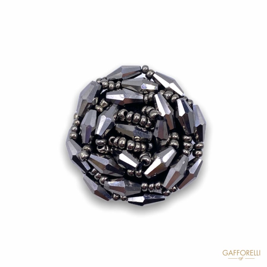 Button Covered With Jaies And Metalized Beads Gold A338 -