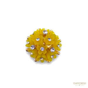 Button With Zamak Base In The Shape Of a Polyester Flower