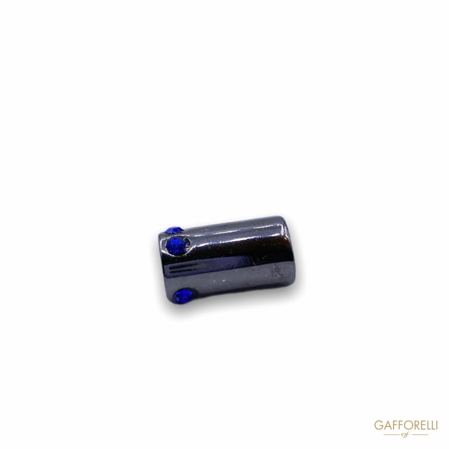 Cord End In The Shape Of a Cylinder With Blue Rhinestones