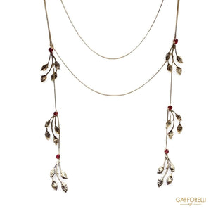 Empire Style Necklace With Leaves And Red Rhinestones
