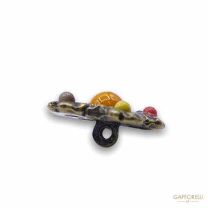 Ethnic Button in the Shape of a Flower with Colored Beads