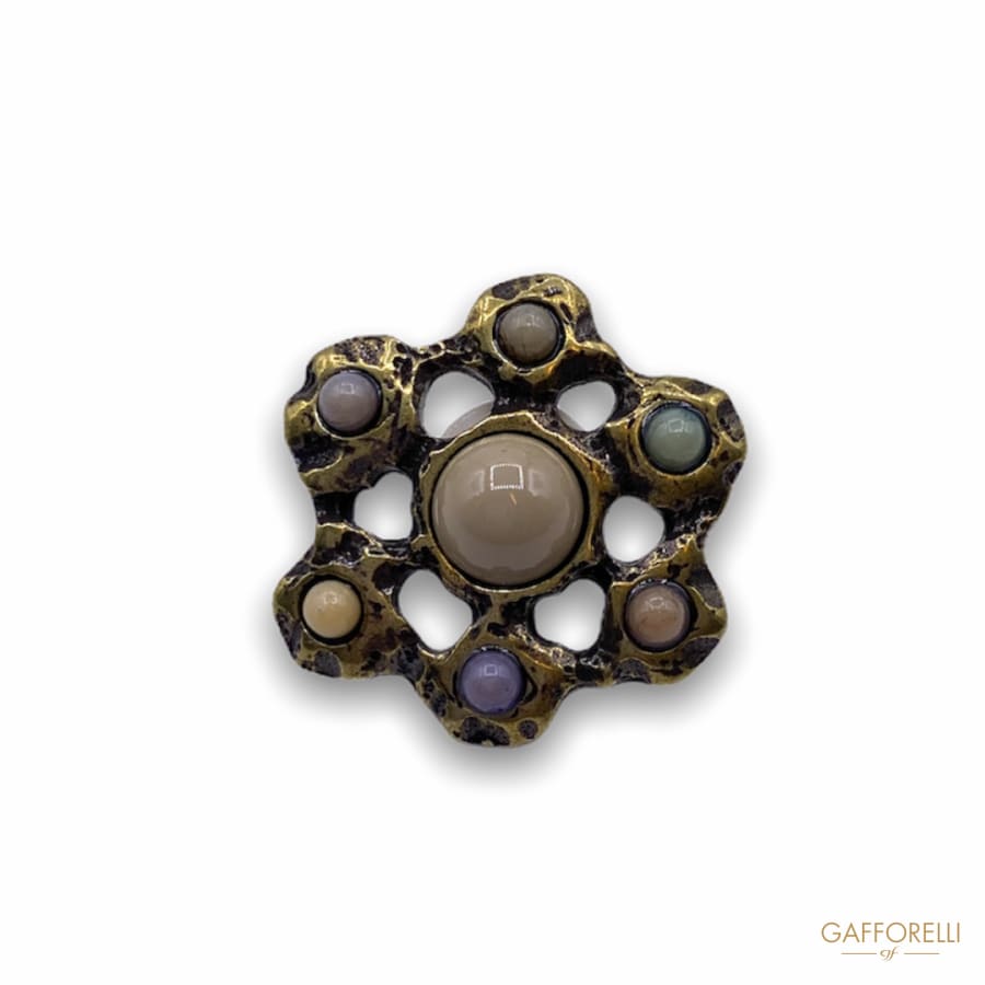 Ethnic Button in the Shape of a Flower with Colored Beads