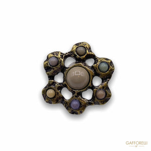 Ethnic Button in the Shape of a Flower with Colored Beads