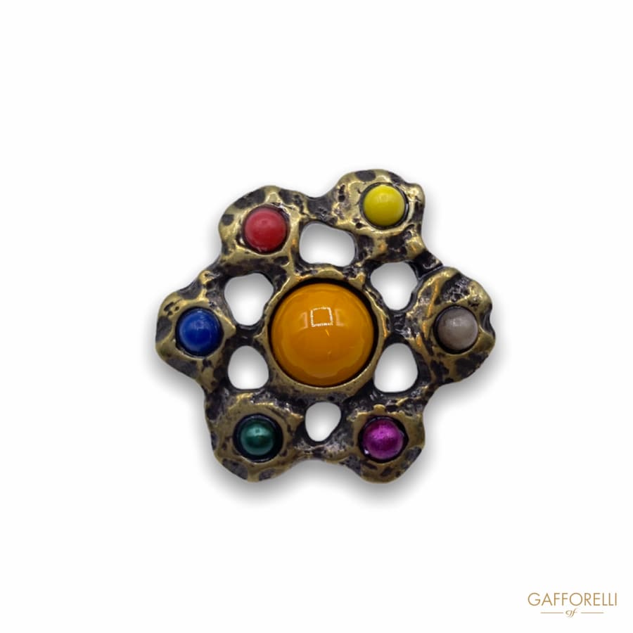 Ethnic Button in the Shape of a Flower with Colored Beads