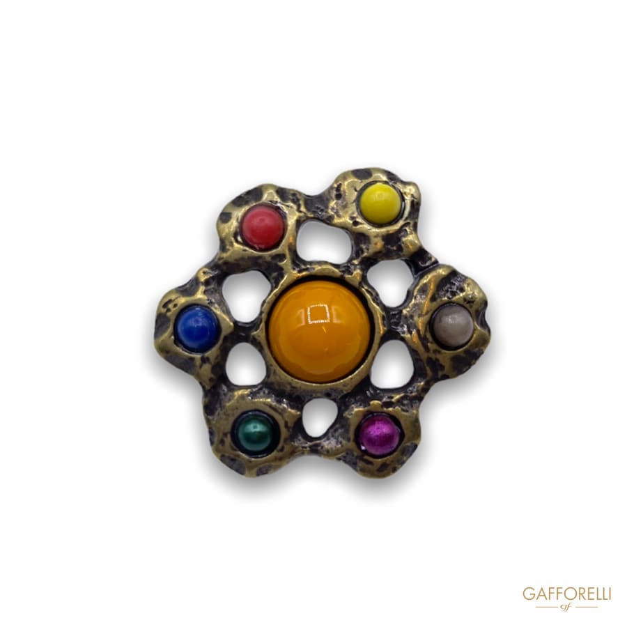 Ethnic Button In The Shape Of a Flower With Colored Beads
