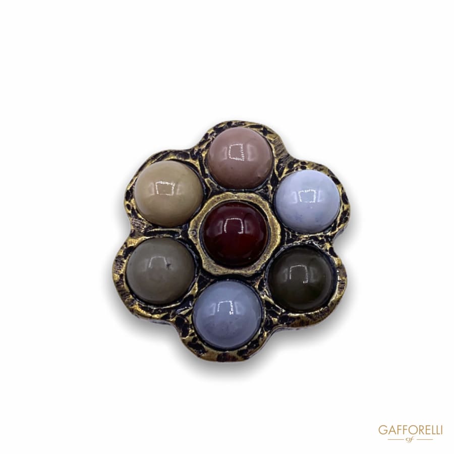 Ethnic Button in the Shape of a Flower with Colored Beads