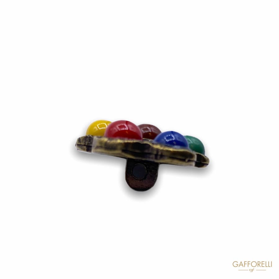 Ethnic Button in the Shape of a Flower with Colored Beads