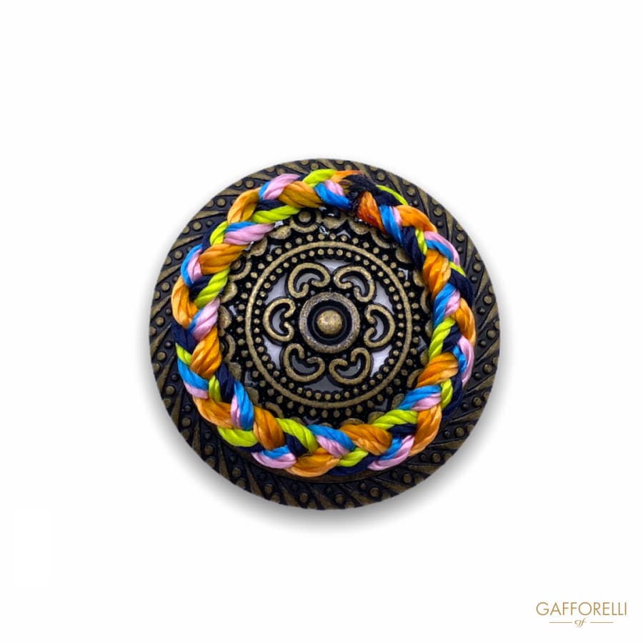 Ethnic Metal Button with Colored Threads B163 - Gafforelli