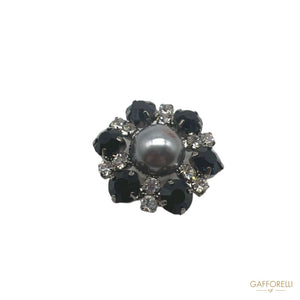 Flower Button With Rhinestones And Central Pearl A600 -