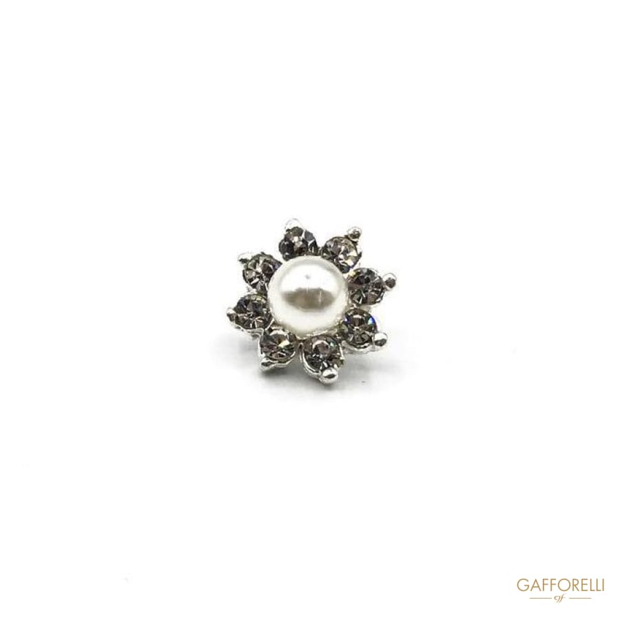 Flower Rhinestones Button With Central Pearl - Art. A190