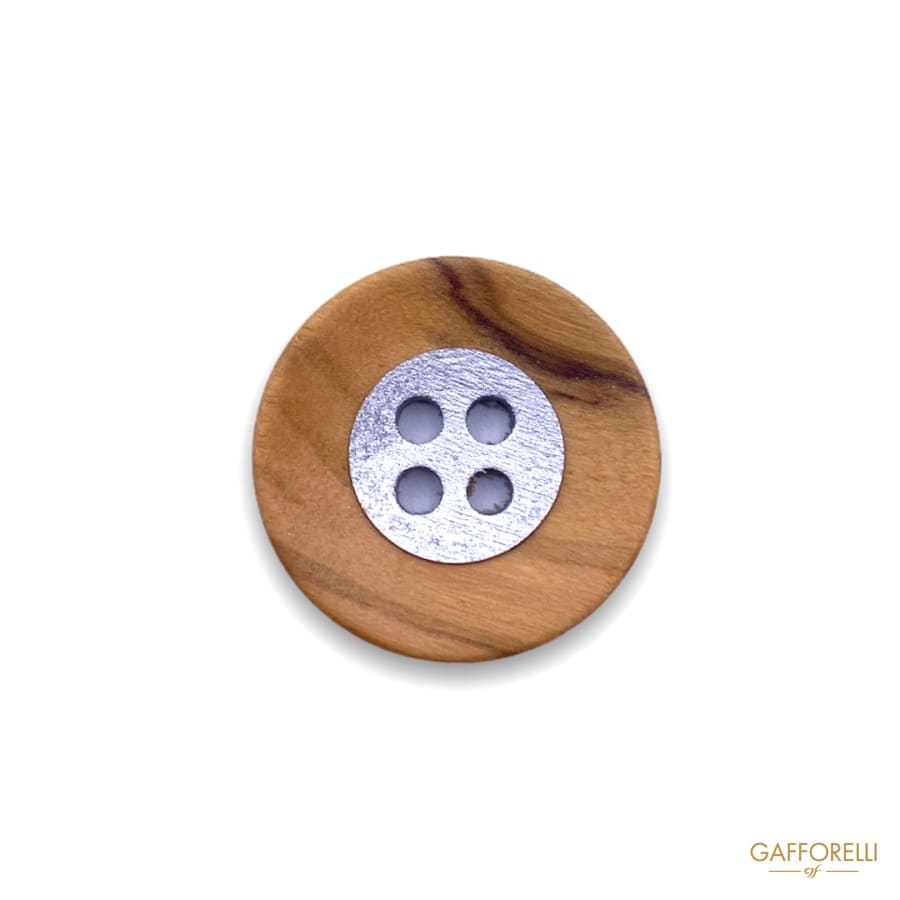 Four Hole Wooden Button With Silver Colored Center 1684 -