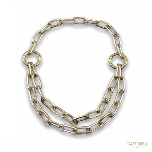 Gold-colored Steel Chain Necklace with Clasp and Ring