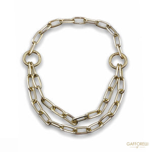 Gold-colored Steel Chain Necklace with Clasp and Ring