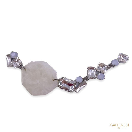 Jewel Neckline with Crystal Stones and White Octagon A369