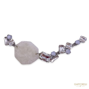 Jewel Neckline with Crystal Stones and White Octagon A369