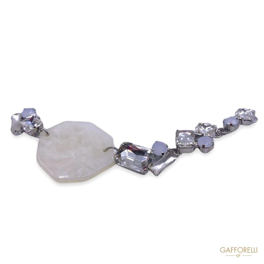 Jewel Neckline with Crystal Stones and White Octagon A369